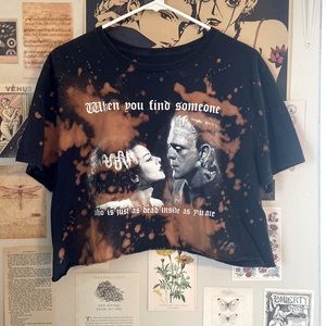 Frankenstein Graphic Cropped Bleached Tee Shirt